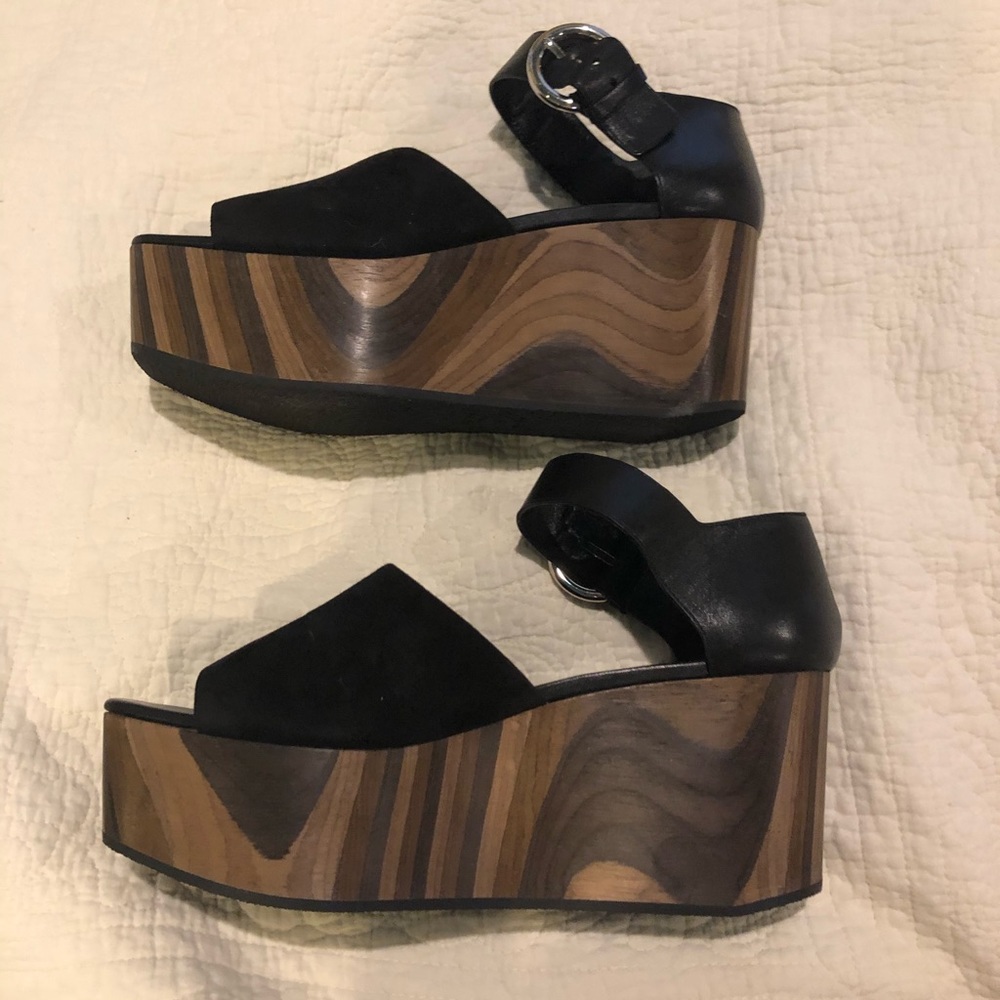 Celine Paris Black suede 3” wedges size 39.